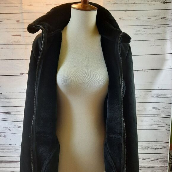 Liz Claiborne Faur Fur Coat Black Suede - Picture 5 of 11